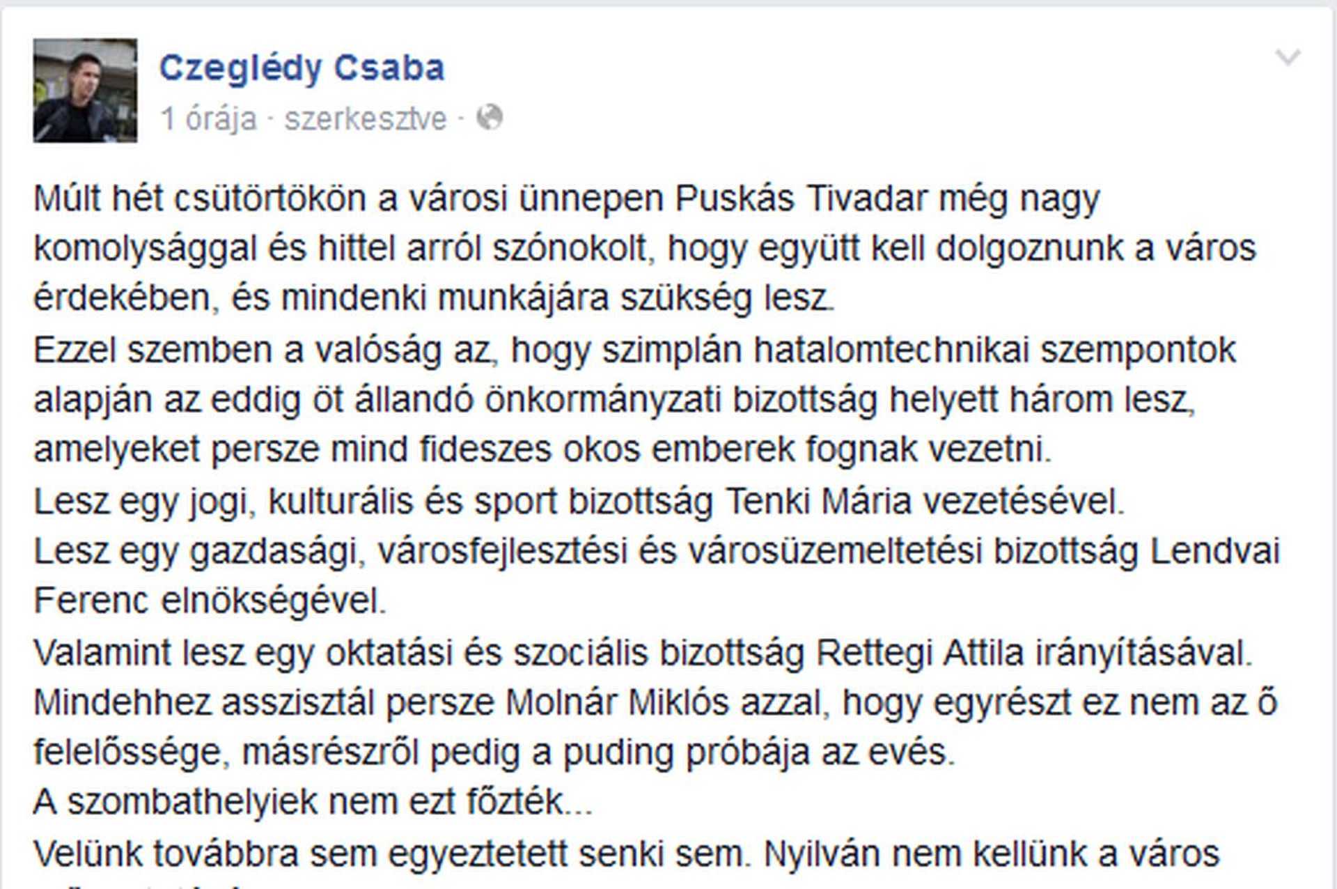 Czeglédy posztja a bizottságokról