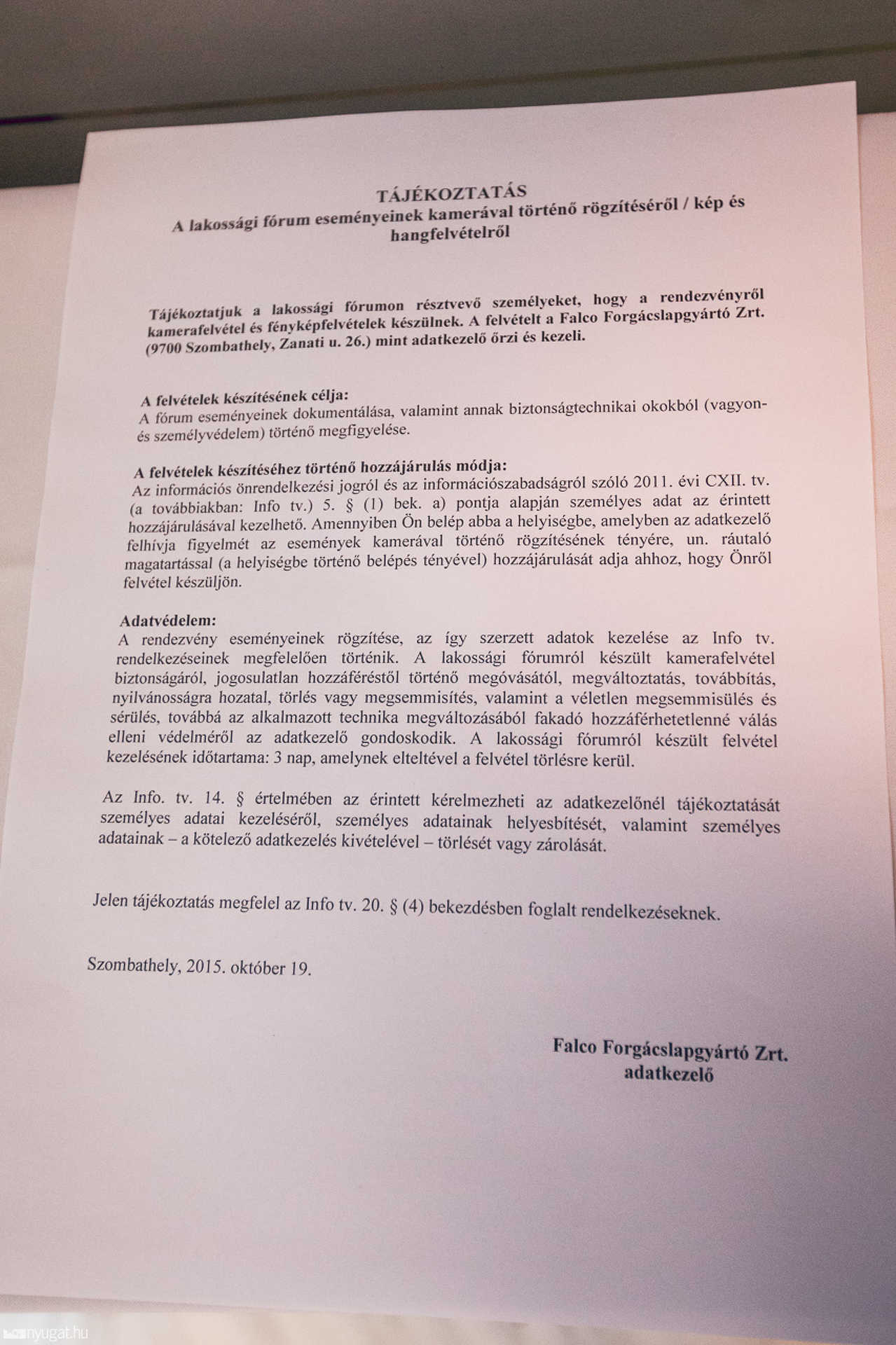 Lakossági fórumot tartott a Falco Zrt.