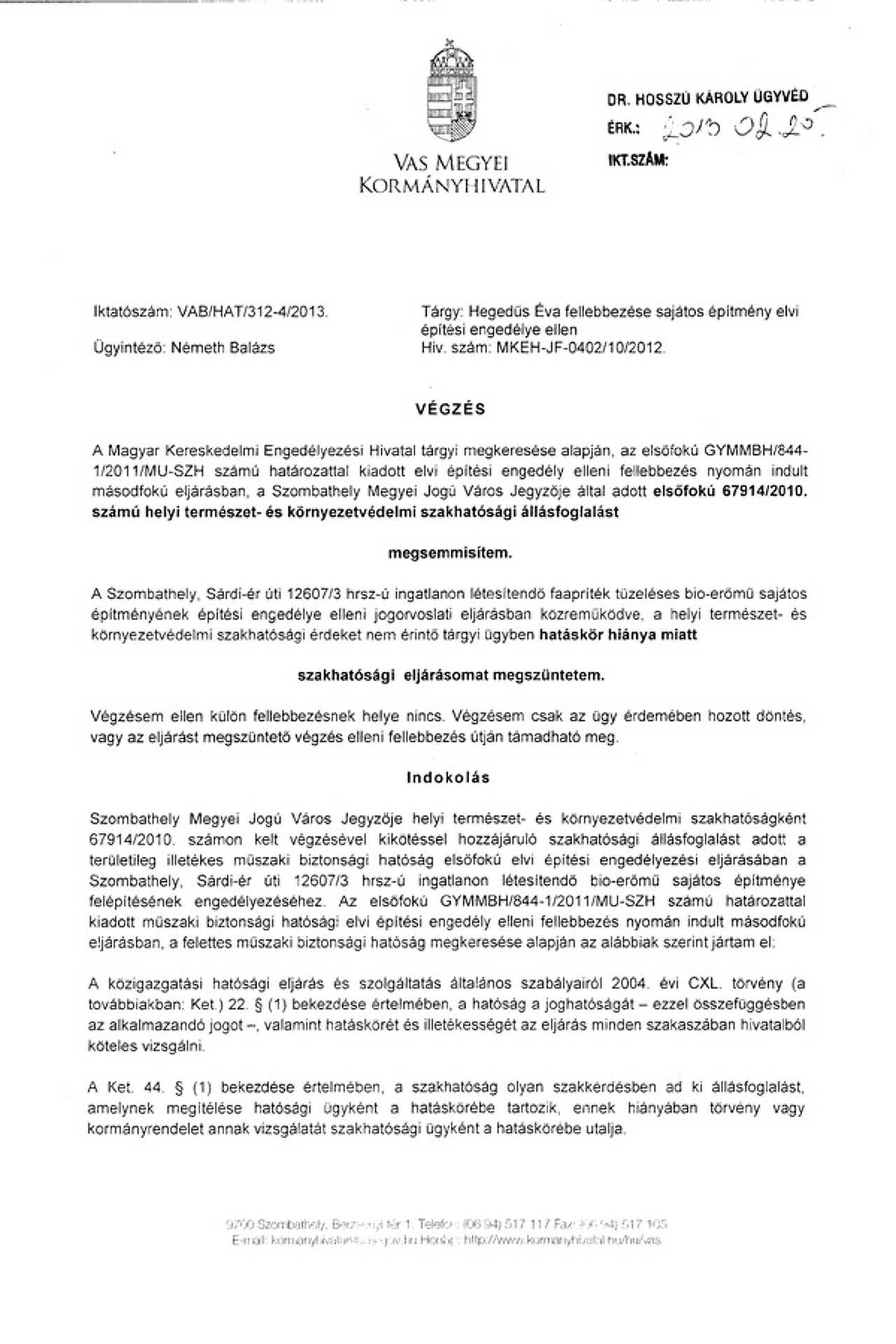 Kormányhivatal határozata