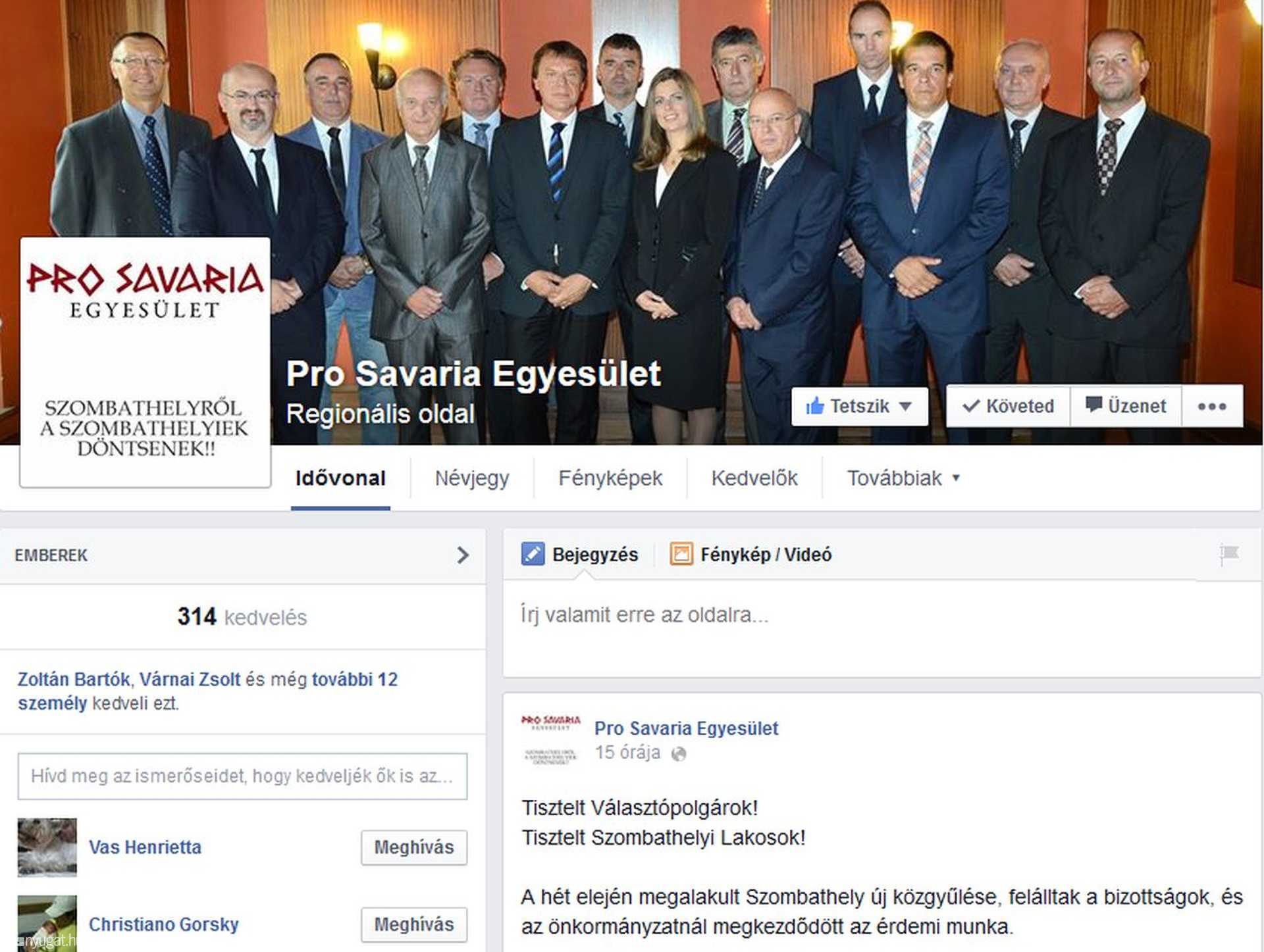 A Pro Savaria Facebook-oldala