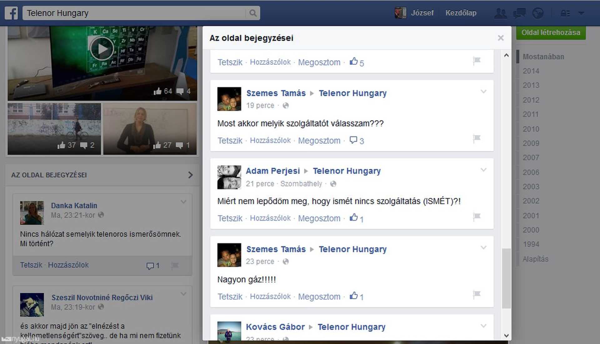 A Telenor Facebook oldala