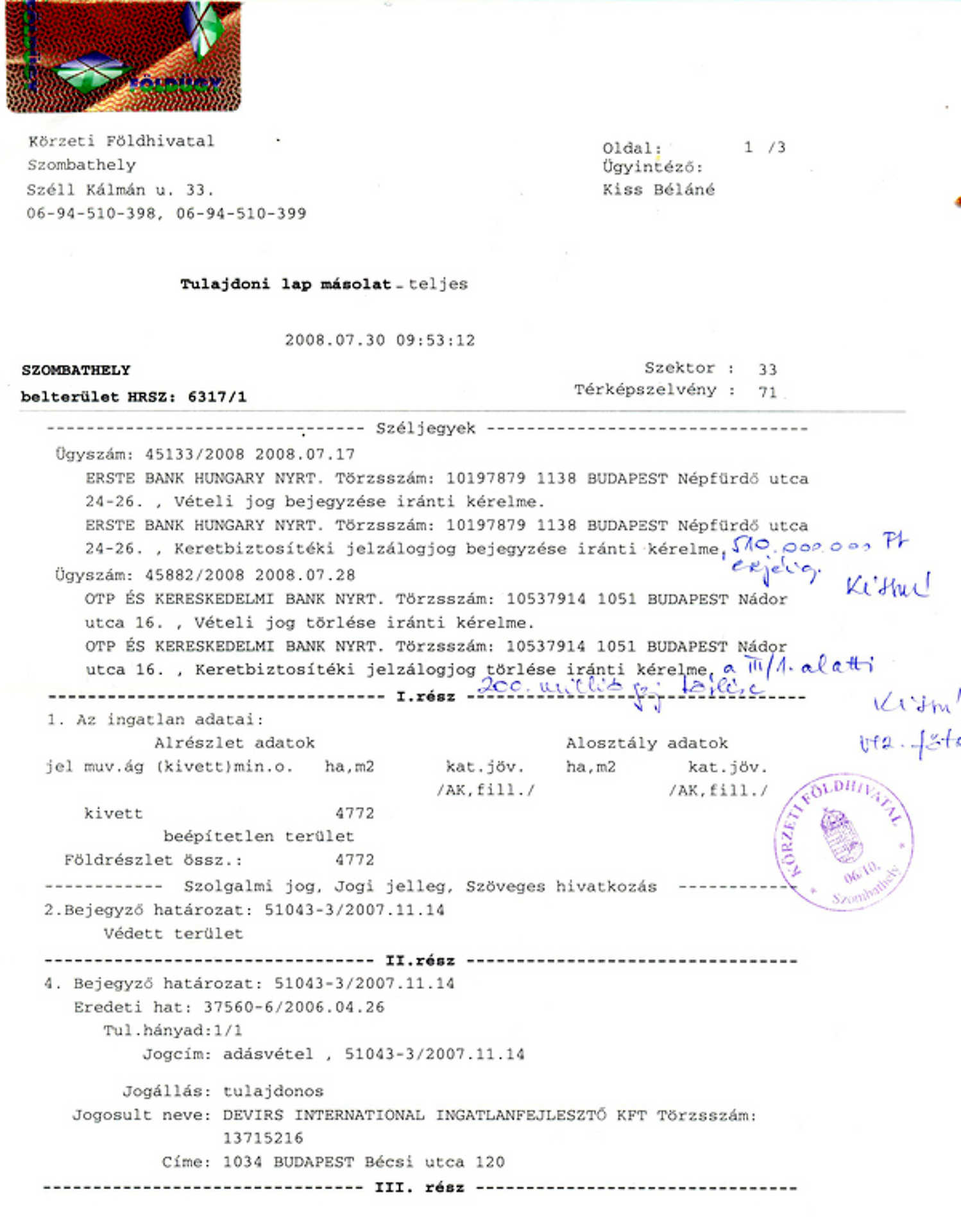 Tulajdoni lap hiteles másolata