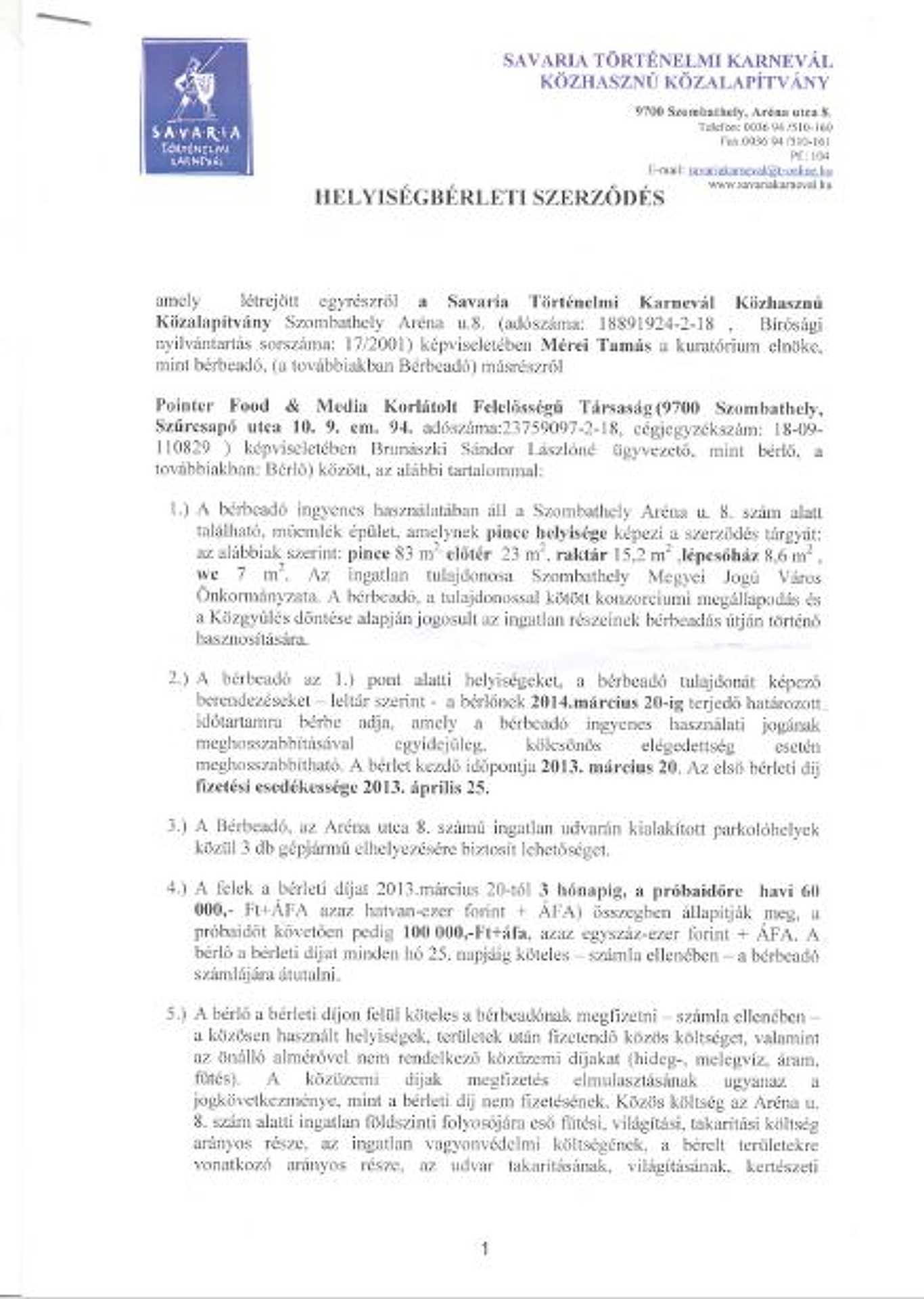 A Tömlöc bérleti szerződése