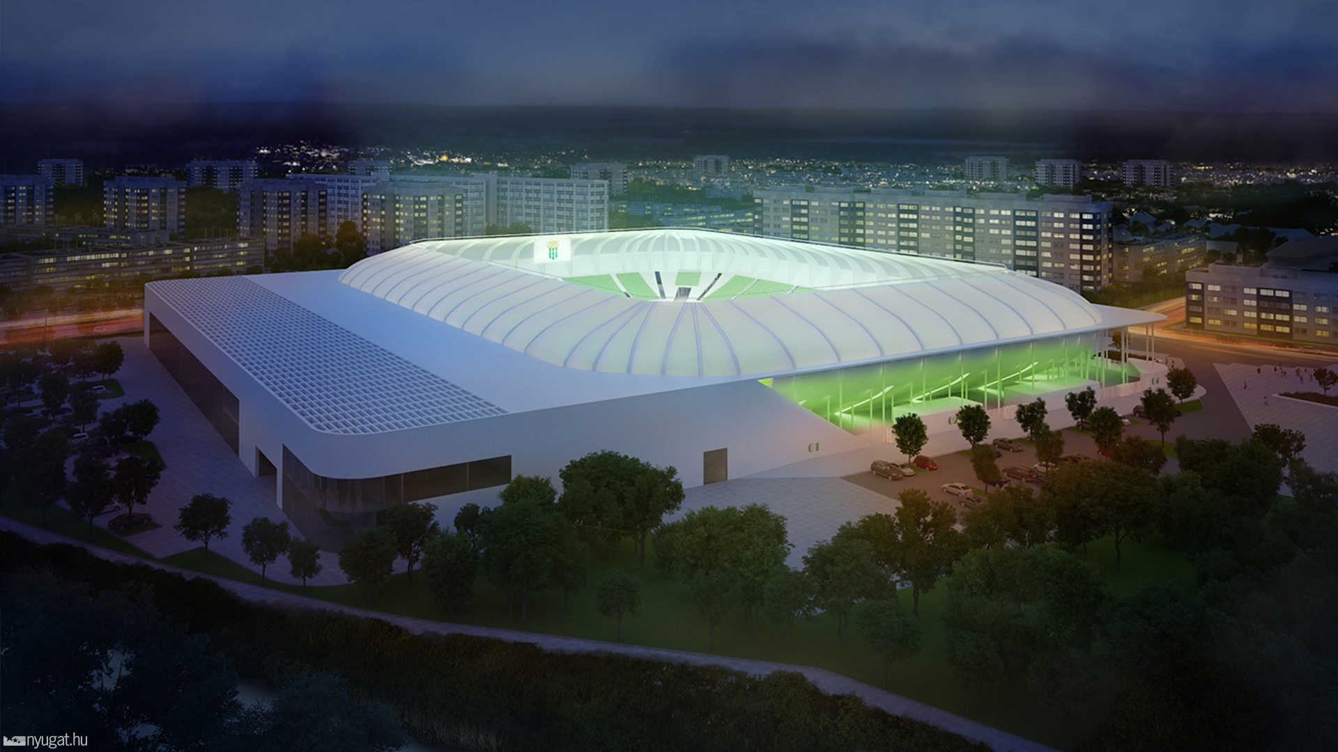 Az új Haladás stadion kívülről éjszaka